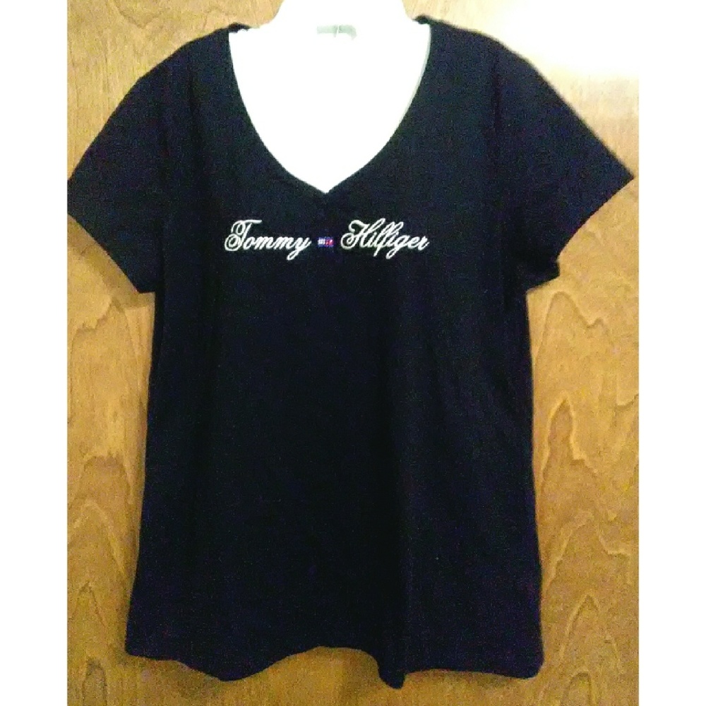 Tommy Hilfiger black flag rhinestone shirt
